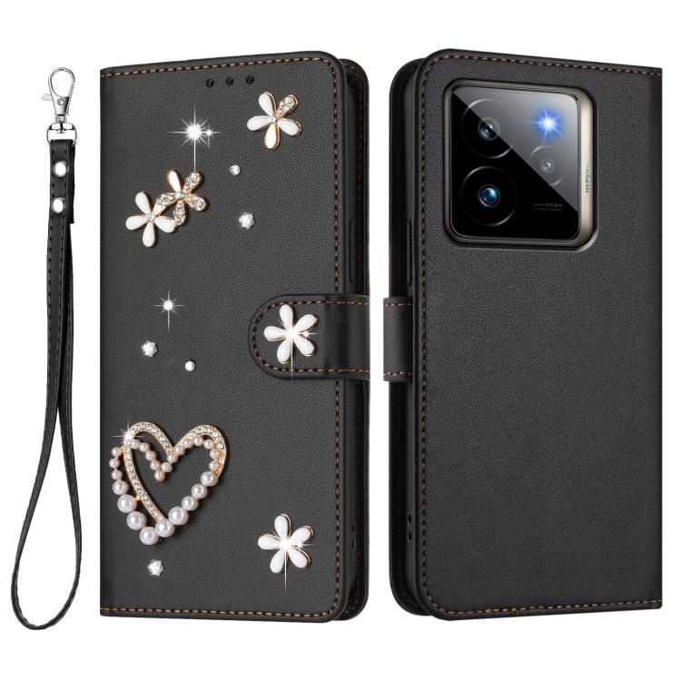 For Realme GT 7 Pro 5G / GT7 Pro Racing 5G ZS01 Double-Layer Heart Floral Vegan Leather Phone Case with Wrist Strap