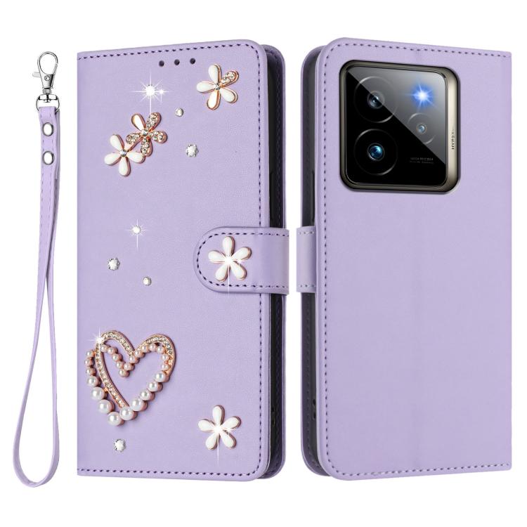 For Realme GT 7 Pro 5G / GT7 Pro Racing 5G ZS01 Double-Layer Heart Floral Vegan Leather Phone Case with Wrist Strap