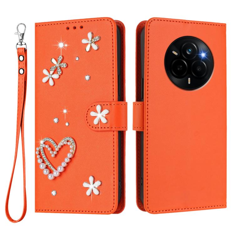 For Realme Narzo 80 Pro / 14 Pro 5G India ZS01 Double-Layer Heart Floral Vegan Leather Phone Case with Wrist Strap