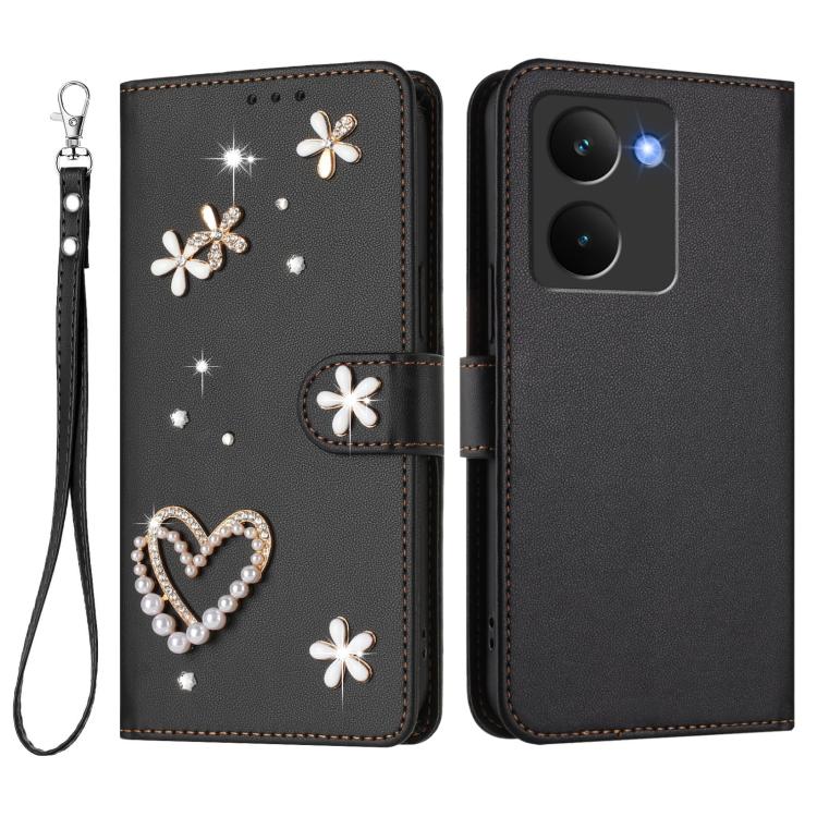 For Realme P3 Ultra 5G Global ZS01 Double-Layer Heart Floral Vegan Leather Phone Case with Wrist Strap