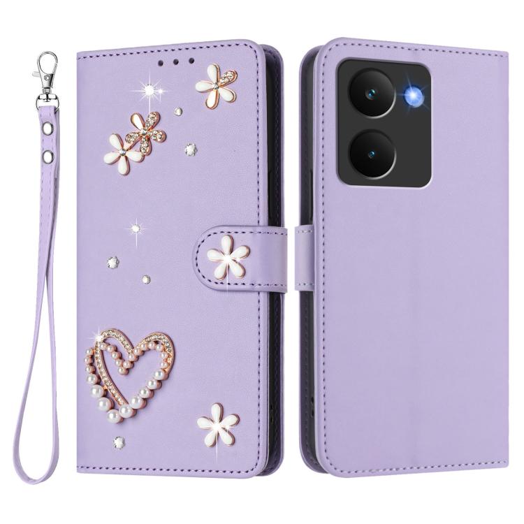 For Realme P3 Ultra 5G Global ZS01 Double-Layer Heart Floral Vegan Leather Phone Case with Wrist Strap