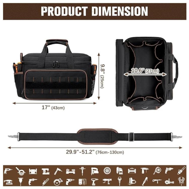 17 inch Oxford Cloth Crossbody Handheld Heavy-Duty Tool Bag - Black