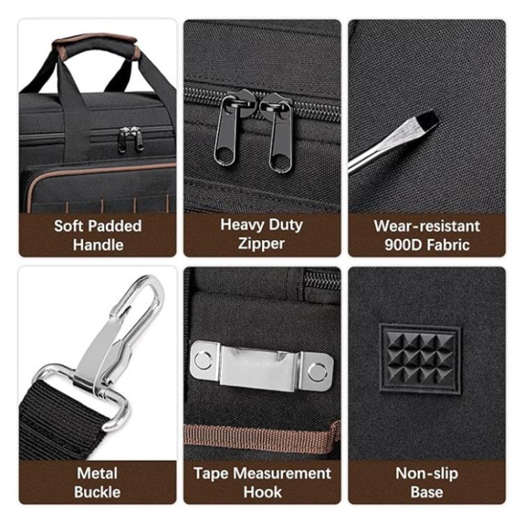 17 inch Oxford Cloth Crossbody Handheld Heavy-Duty Tool Bag - Black