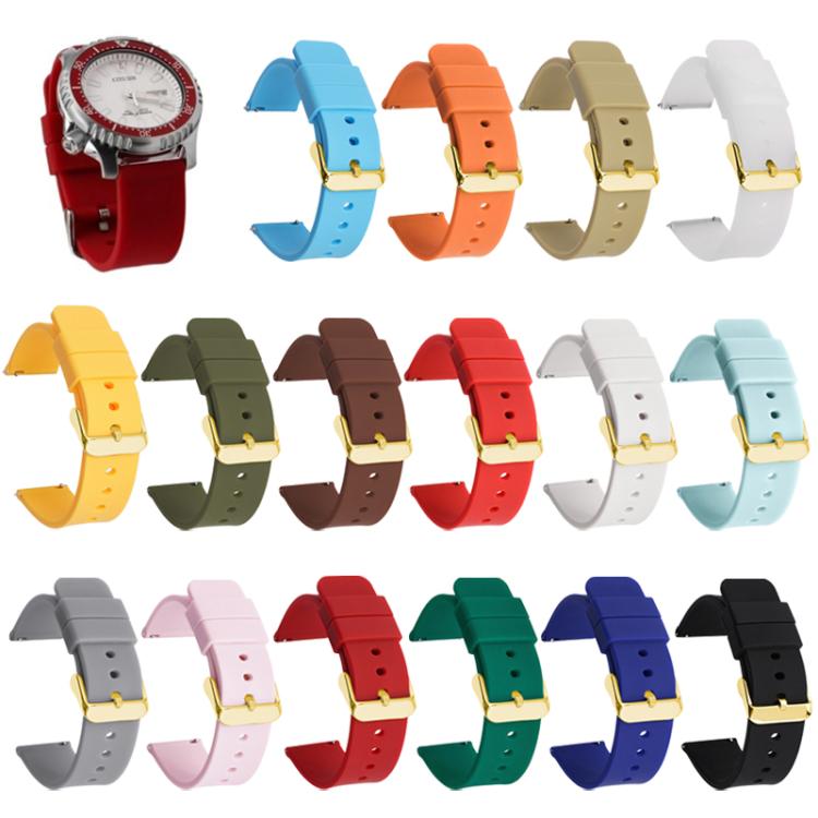21mm xDfind Stainless Steel Gold Pin Buckle Solid Color Silicone Waterproof Watch Band