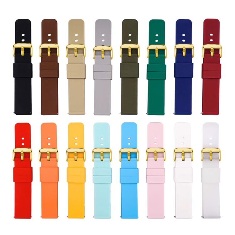 14mm xDfind Stainless Steel Gold Pin Buckle Solid Color Silicone Waterproof Watch Band