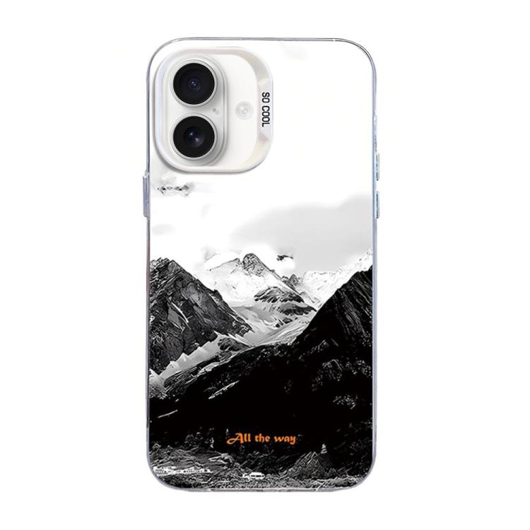 For iPhone 16 Plus Mountain Pattern Color Silver PC Hybrid TPU Phone Case