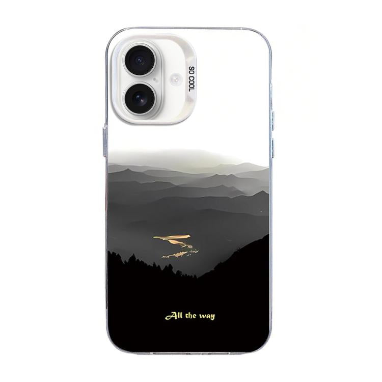 For iPhone 16 Plus Mountain Pattern Color Silver PC Hybrid TPU Phone Case