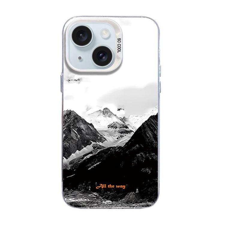 For iPhone 15 Plus Mountain Pattern Color Silver PC Hybrid TPU Phone Case