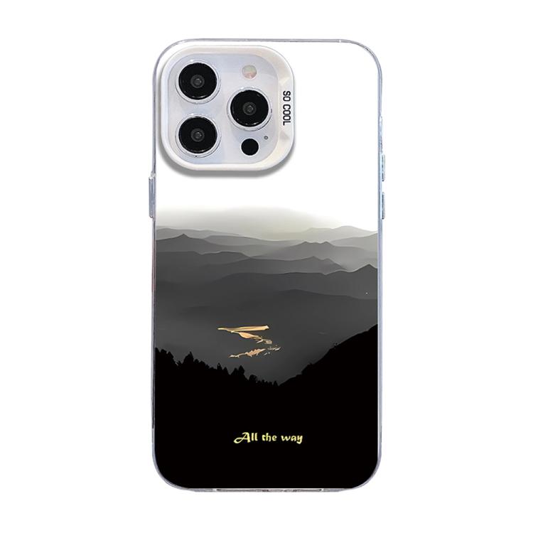 For iPhone 13 Pro Max Mountain Pattern Color Silver PC Hybrid TPU Phone Case