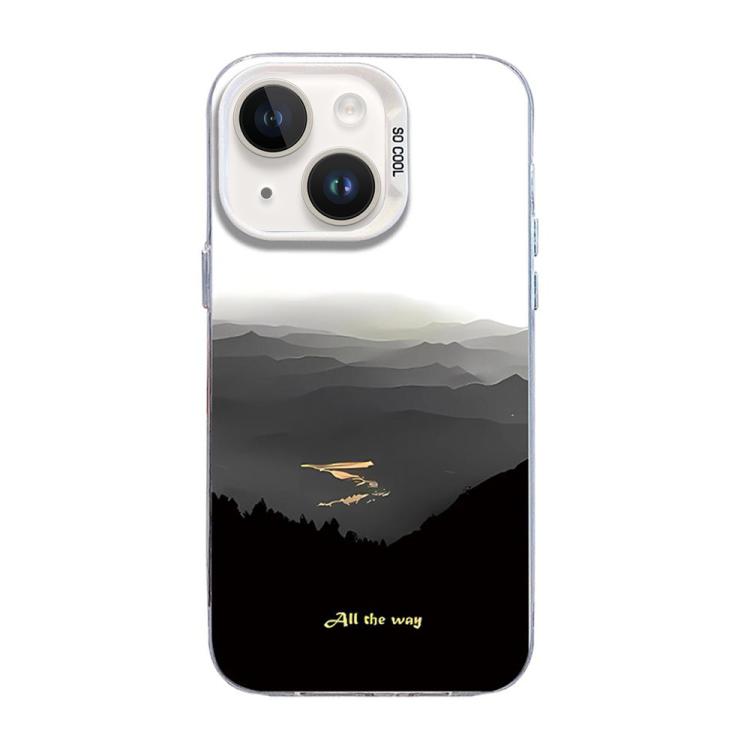For iPhone 13 Mountain Pattern Color Silver PC Hybrid TPU Phone Case