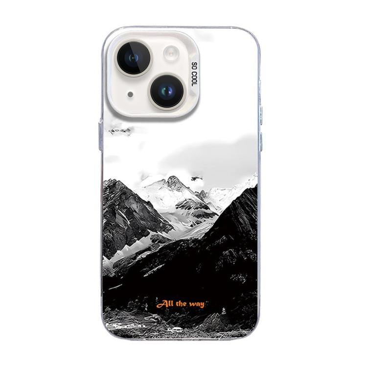 For iPhone 13 mini Mountain Pattern Color Silver PC Hybrid TPU Phone Case