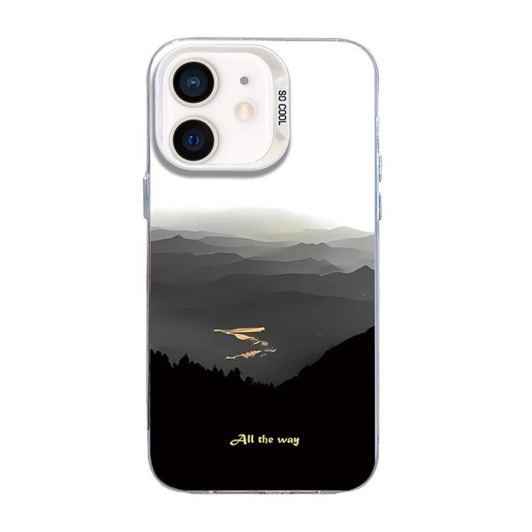 For iPhone 12 mini Mountain Pattern Color Silver PC Hybrid TPU Phone Case