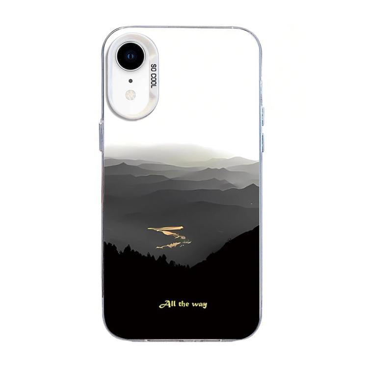 For iPhone XR Mountain Pattern Color Silver PC Hybrid TPU Phone Case