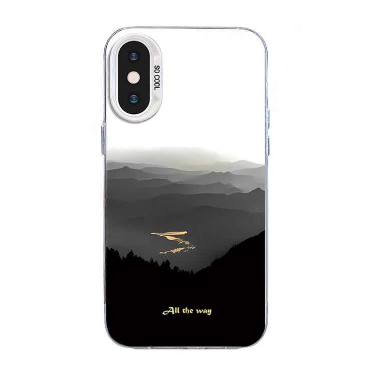 For iPhone XS Max Mountain Pattern Color Silver PC Hybrid TPU Phone Case
