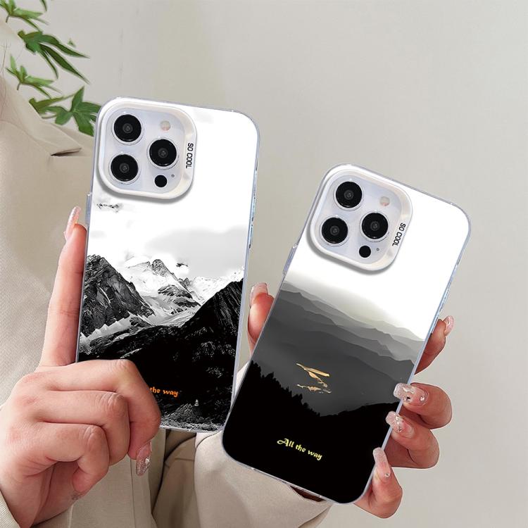For iPhone 15 Pro Max Mountain Pattern Color Silver PC Hybrid TPU Phone Case