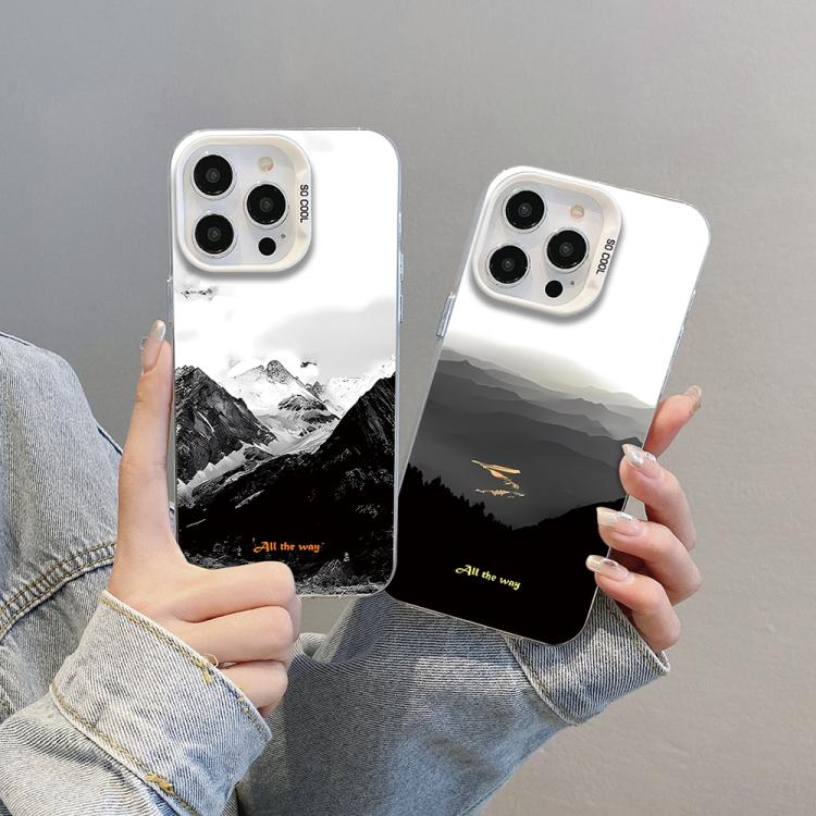 For iPhone 12 Pro Mountain Pattern Color Silver PC Hybrid TPU Phone Case