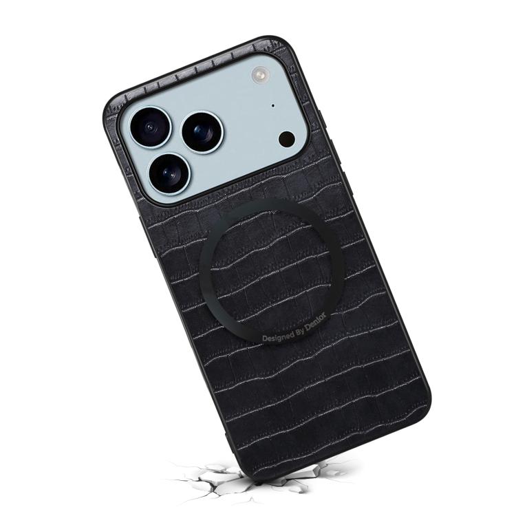 For iPhone 17 Pro Denior A09 Crocodile Texture PU Vegan Leather Magnetic Phone Case