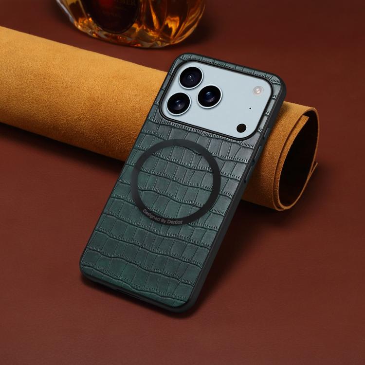 For iPhone 17 Pro Denior A09 Crocodile Texture PU Vegan Leather Magnetic Phone Case