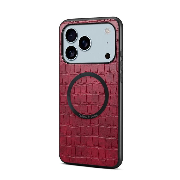 For iPhone 17 Pro Denior A09 Crocodile Texture PU Vegan Leather Magnetic Phone Case