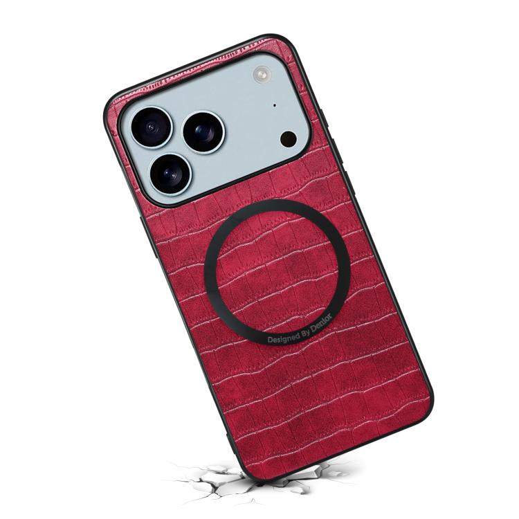 For iPhone 17 Pro Denior A09 Crocodile Texture PU Vegan Leather Magnetic Phone Case
