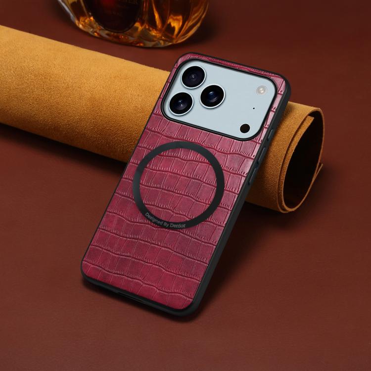 For iPhone 17 Pro Denior A09 Crocodile Texture PU Vegan Leather Magnetic Phone Case