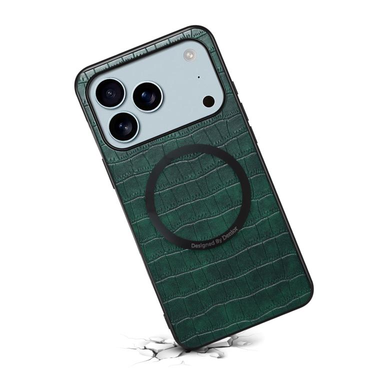 For iPhone 17 Pro Denior A09 Crocodile Texture PU Vegan Leather Magnetic Phone Case