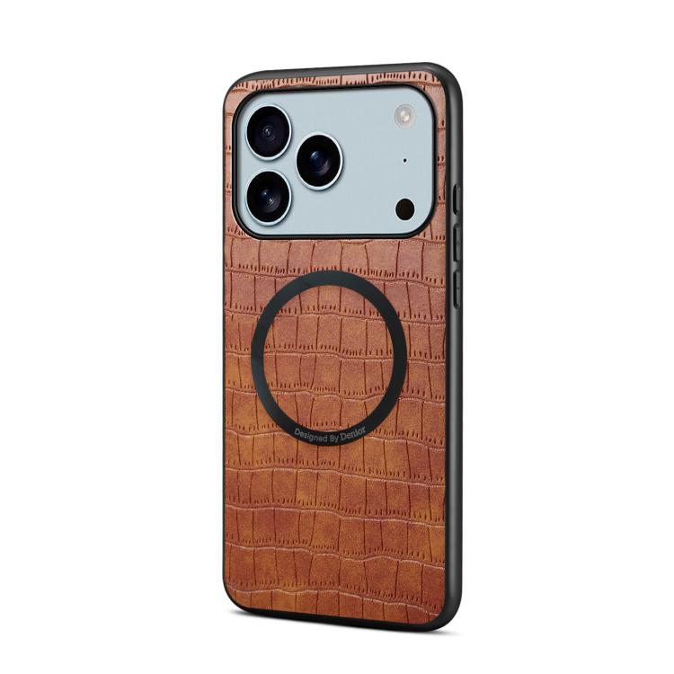 For iPhone 17 Pro Denior A09 Crocodile Texture PU Vegan Leather Magnetic Phone Case