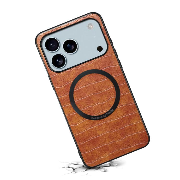 For iPhone 17 Pro Denior A09 Crocodile Texture PU Vegan Leather Magnetic Phone Case