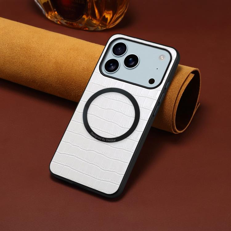For iPhone 17 Pro Denior A09 Crocodile Texture PU Vegan Leather Magnetic Phone Case