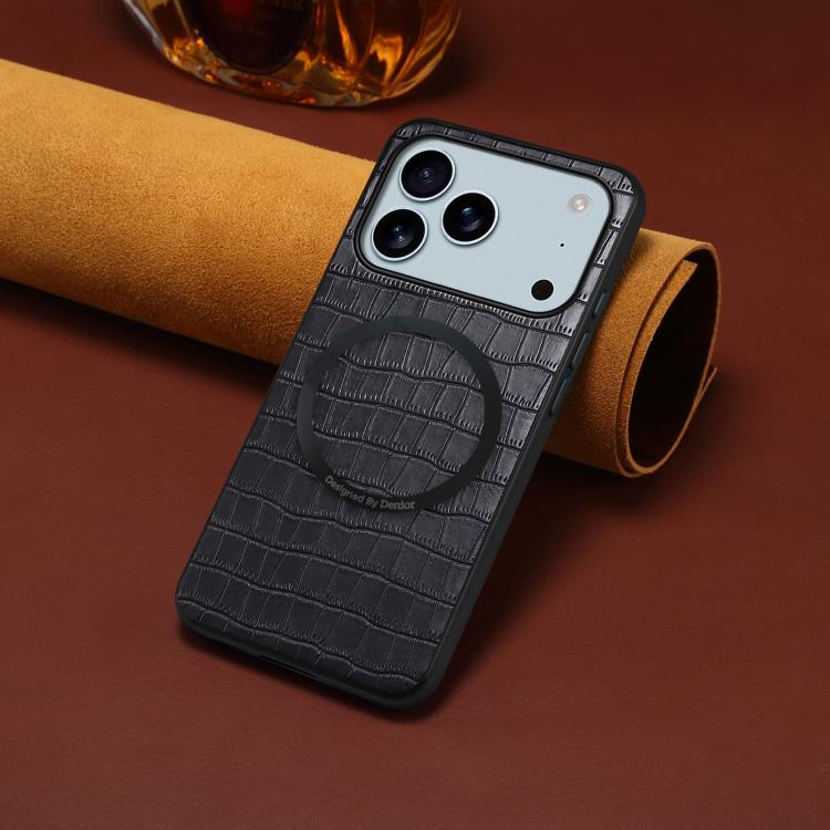 For iPhone 17 Pro Max Denior A09 Crocodile Texture PU Vegan Leather Magnetic Phone Case