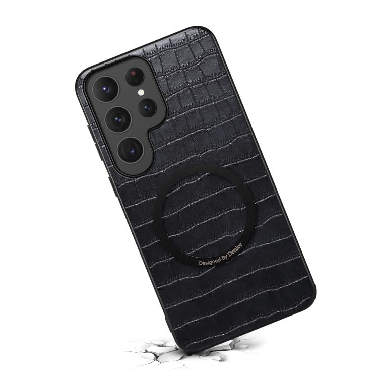 For Samsung Galaxy S25 Ultra 5G Denior A09 Crocodile Texture PU Vegan Leather Magnetic Phone Case