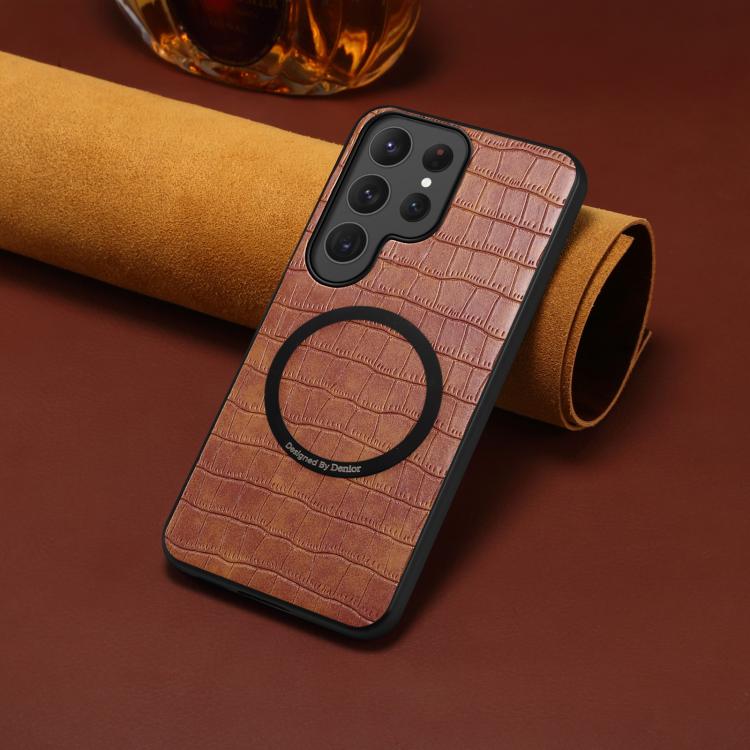 For Samsung Galaxy S25 Ultra 5G Denior A09 Crocodile Texture PU Vegan Leather Magnetic Phone Case