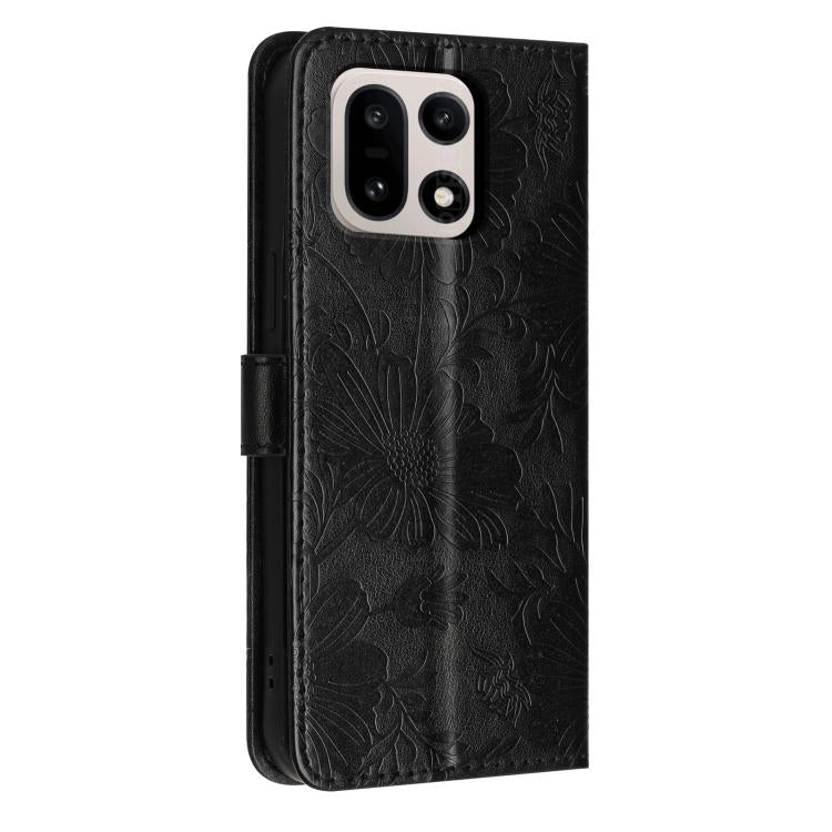 For OnePlus 15 Sunflower Embossed Vegan Leather Phone Case with Small Black Rope