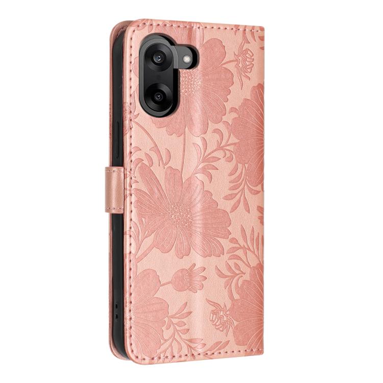 For OnePlus Nord CE5 Sunflower Embossed Vegan Leather Phone Case with Small Black Rope