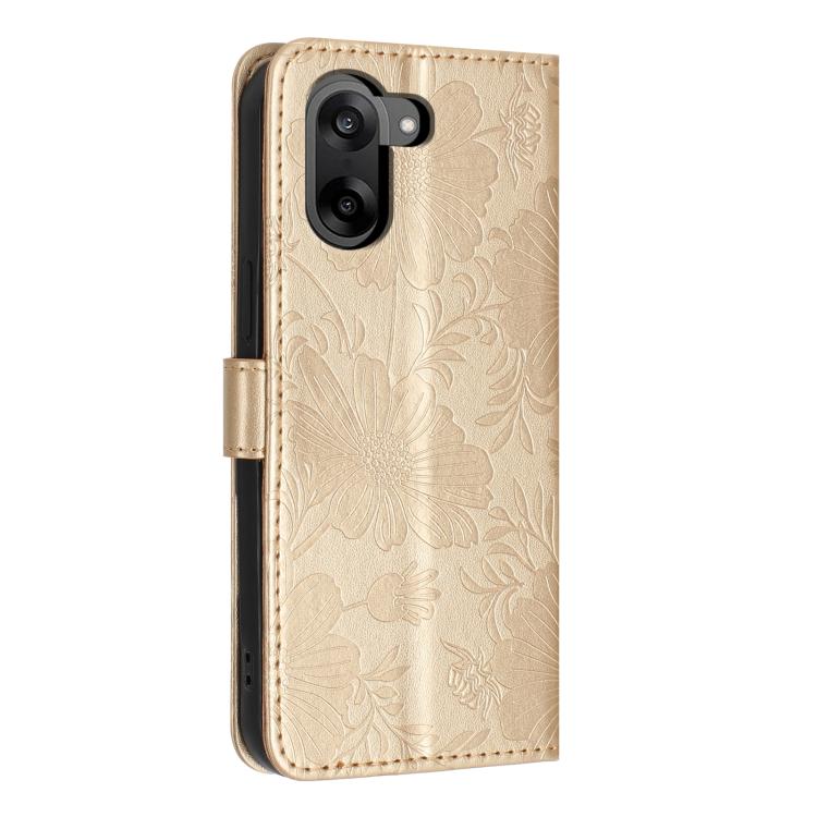 For OnePlus Nord CE5 Sunflower Embossed Vegan Leather Phone Case with Small Black Rope