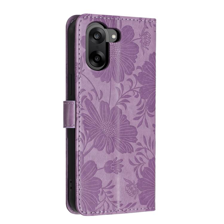 For OnePlus Nord CE5 Sunflower Embossed Vegan Leather Phone Case with Small Black Rope