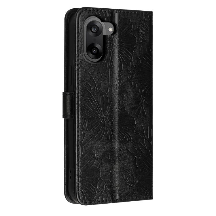 For OnePlus Nord CE5 Sunflower Embossed Vegan Leather Phone Case with Small Black Rope