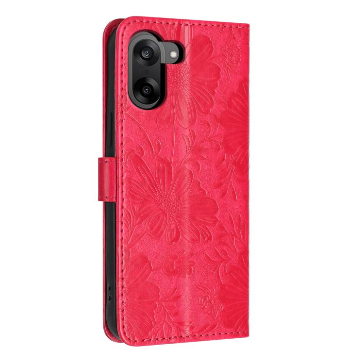 For OnePlus Nord CE5 Sunflower Embossed Vegan Leather Phone Case with Small Black Rope