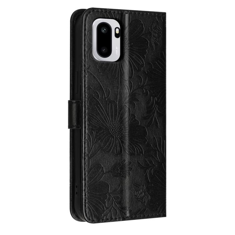 For OnePlus Ace 6 Sunflower Embossed Vegan Leather Phone Case with Small Black Rope