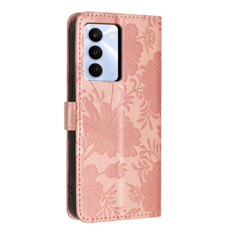 For Realme C83 5G Sunflower Embossed Vegan Leather Phone Case with Small Black Rope