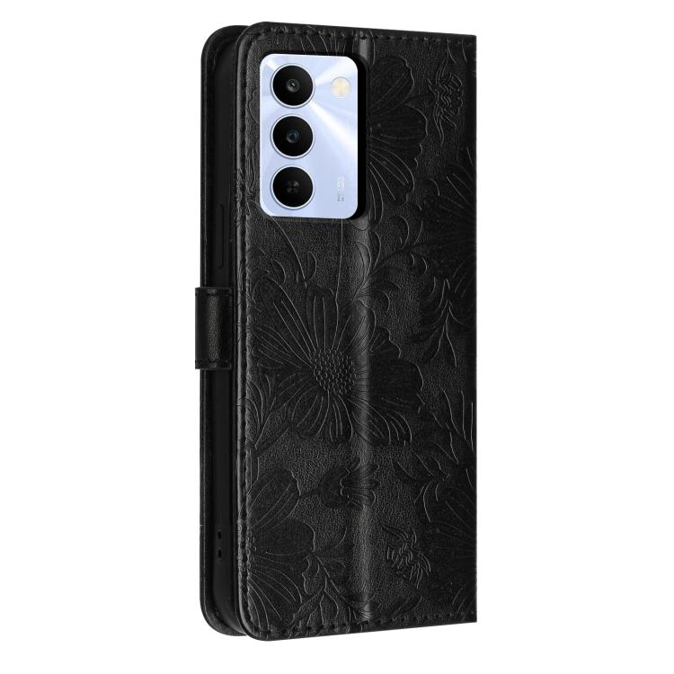 For Realme C83 5G Sunflower Embossed Vegan Leather Phone Case with Small Black Rope