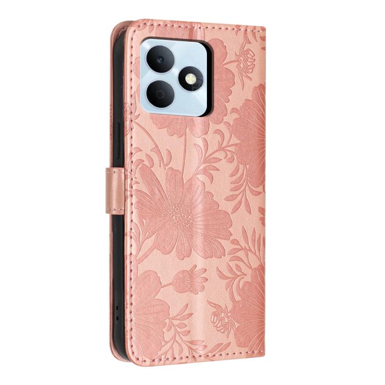 For Realme Note 80 4G Sunflower Embossed Vegan Leather Phone Case with Small Black Rope