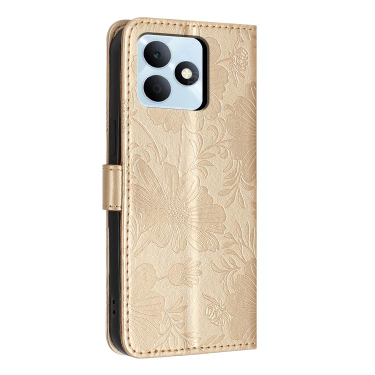 For Realme Note 80 4G Sunflower Embossed Vegan Leather Phone Case with Small Black Rope