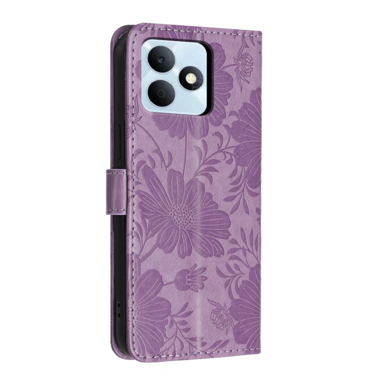 For Realme Note 80 4G Sunflower Embossed Vegan Leather Phone Case with Small Black Rope