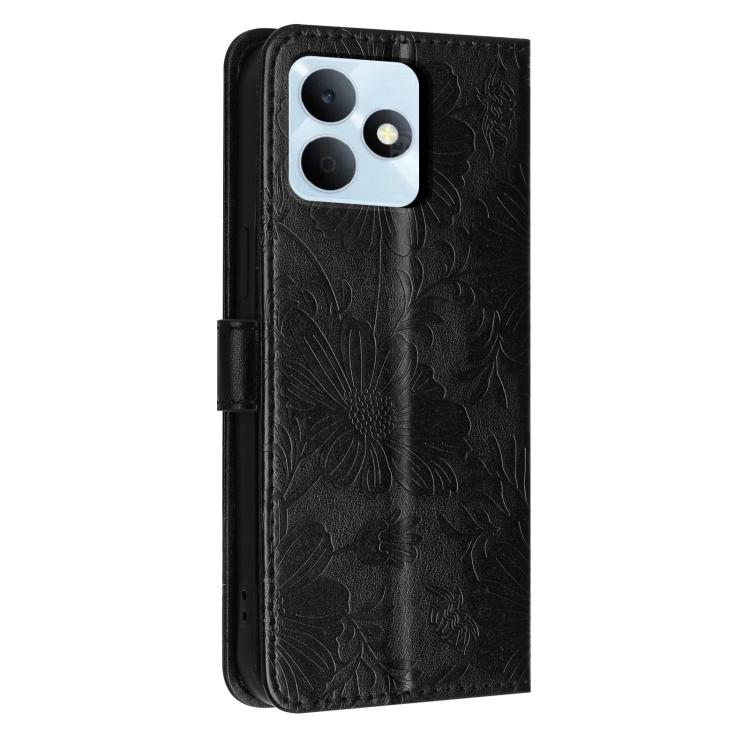 For Realme Note 80 4G Sunflower Embossed Vegan Leather Phone Case with Small Black Rope