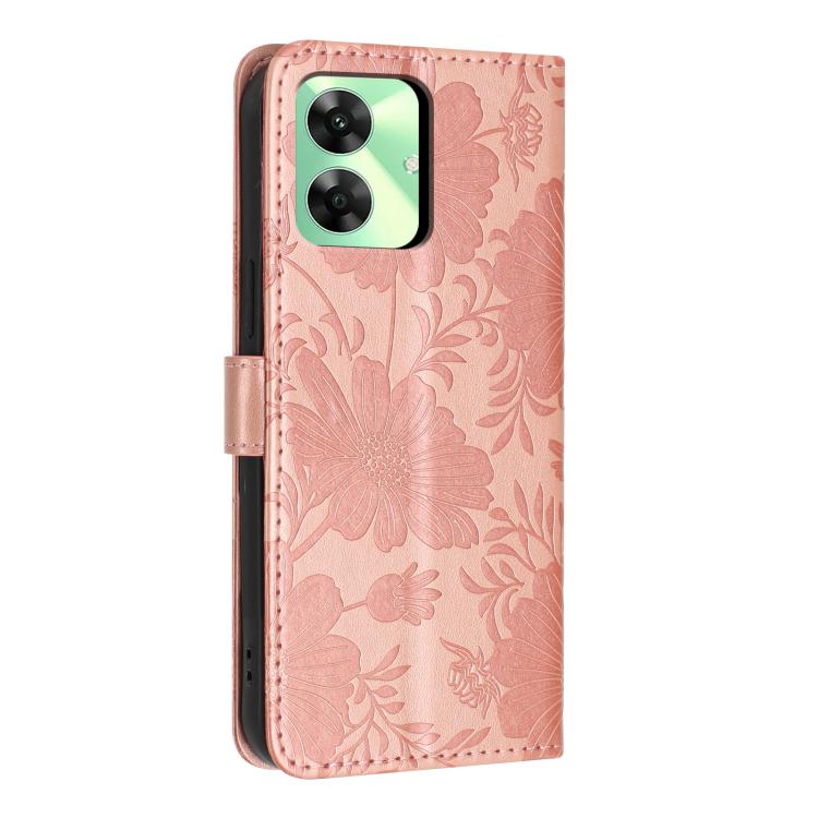 For Realme C61 / C63 Sunflower Embossed Vegan Leather Phone Case with Small Black Rope