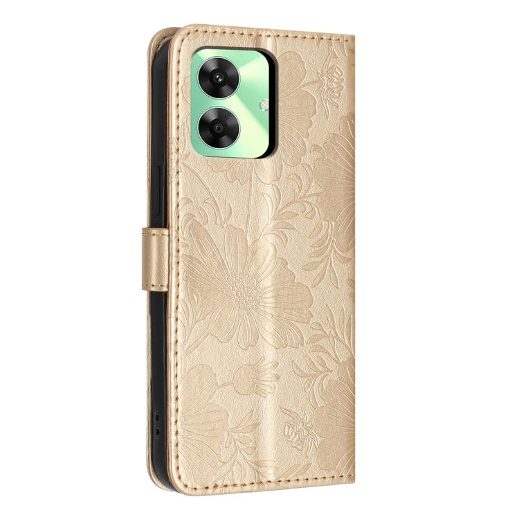 For Realme C61 / C63 Sunflower Embossed Vegan Leather Phone Case with Small Black Rope