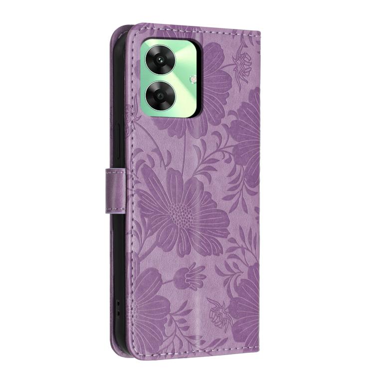 For Realme C61 / C63 Sunflower Embossed Vegan Leather Phone Case with Small Black Rope