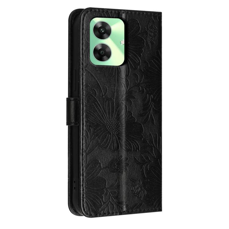 For Realme C61 / C63 Sunflower Embossed Vegan Leather Phone Case with Small Black Rope
