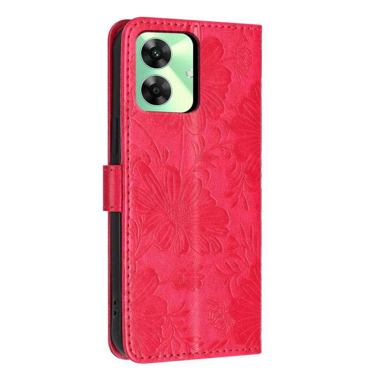 For Realme C61 / C63 Sunflower Embossed Vegan Leather Phone Case with Small Black Rope